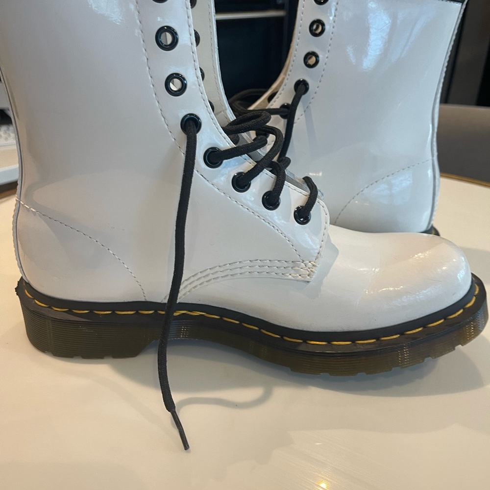 Dr martens white patent leather bicker boots